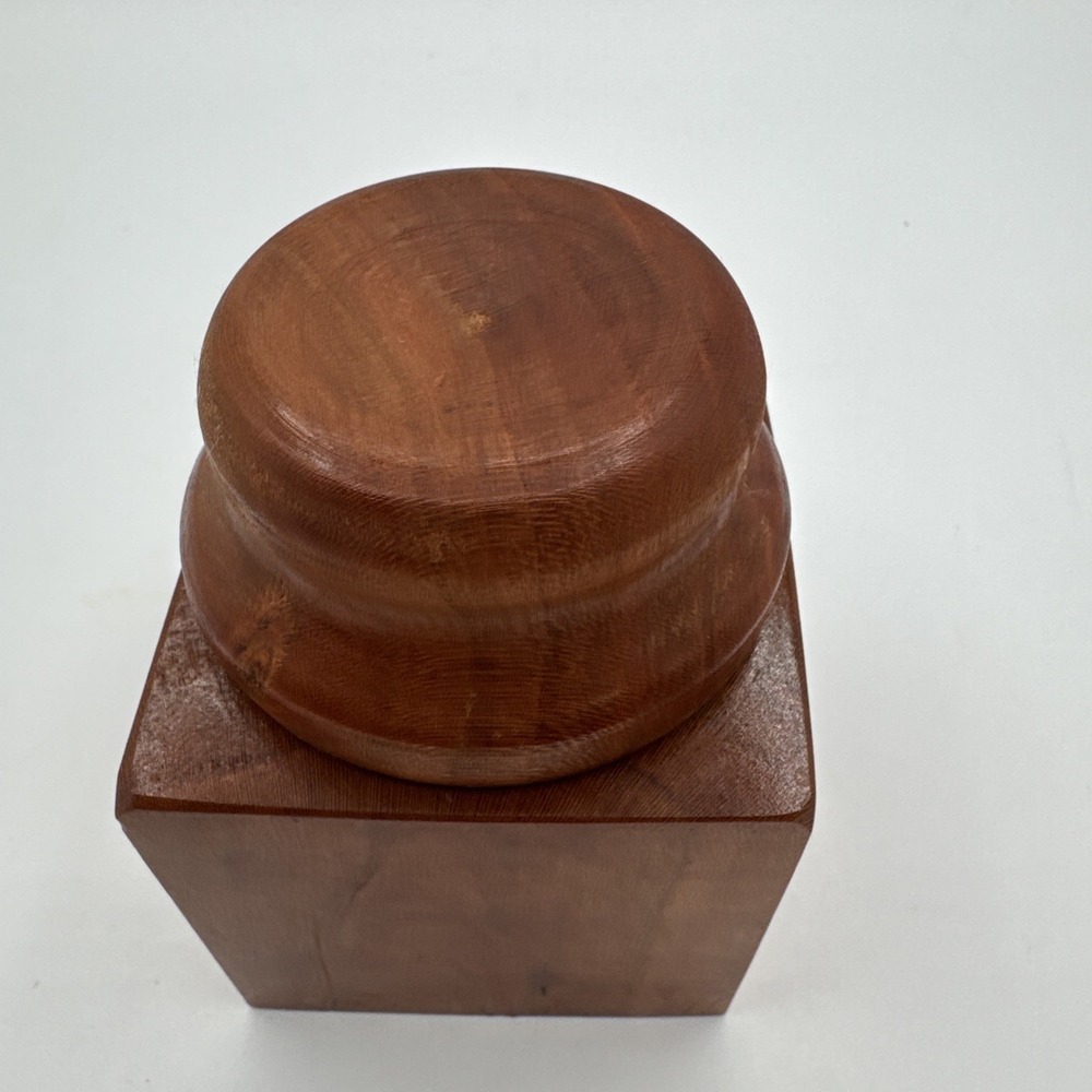 Vintage Turned Teak Wood Tobacco Jar Canister Apothecary Storage Box w/ Lid 4" - Picture 9 of 12